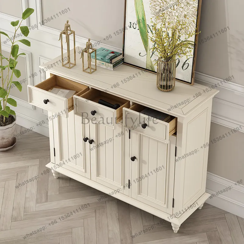 Factory Direct Sales American Solid Wood Door Shoe Cabinet White Simple Modern Light Luxury Entrance Cabinet Shoe Cabinet
