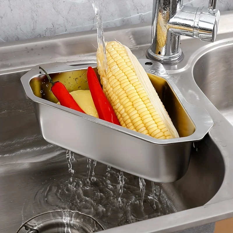 1pc 304 Stainless Steel Sink Drain Basket Triangular Sink Kitchen Sink Washbasin Leftover Filter Rack
