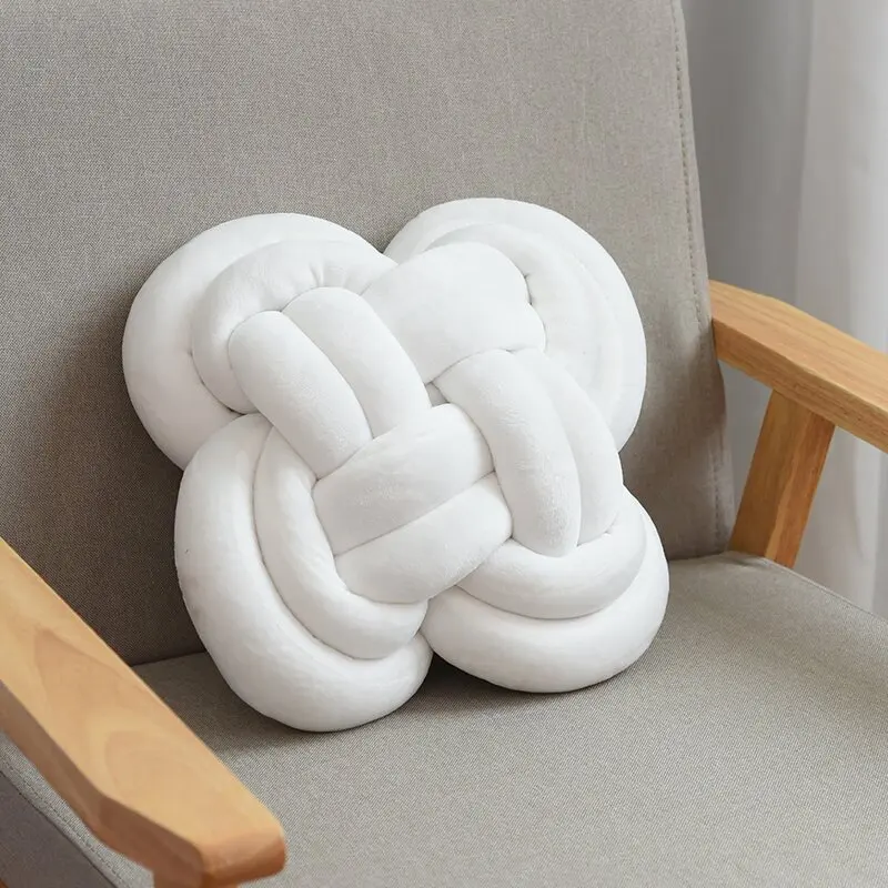 Hand Woven Sofa Cushion Pillow Nordic Knot Seat Cushion Home Decoration Warm Velvet Back Cushion White PinkBlack Grey 35x35cm
