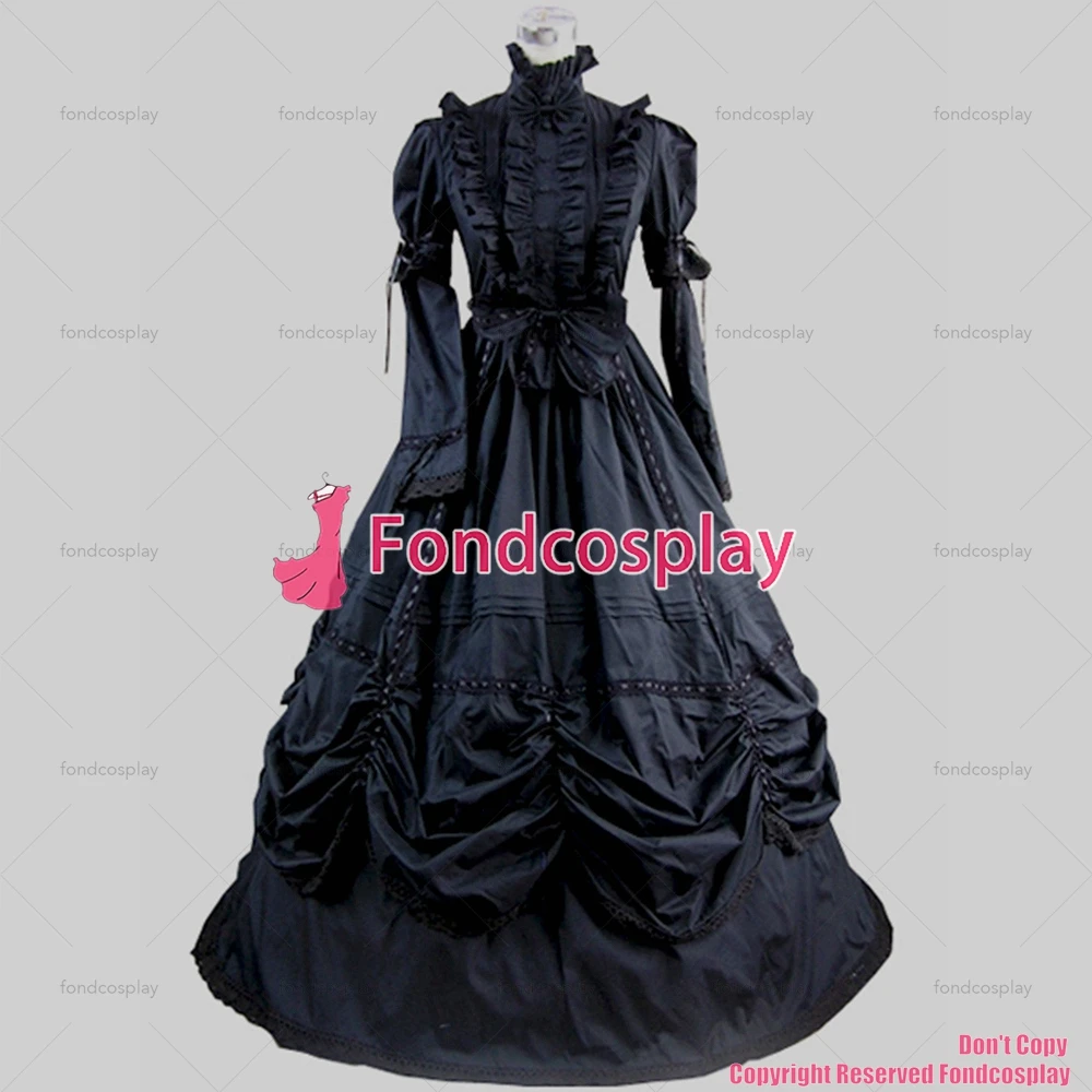 

fondcosplay Gothic Lolita Punk Medieval Gown Black Ball Long Evening black cotton Dress cosplay costume CD/TV[CK1382]