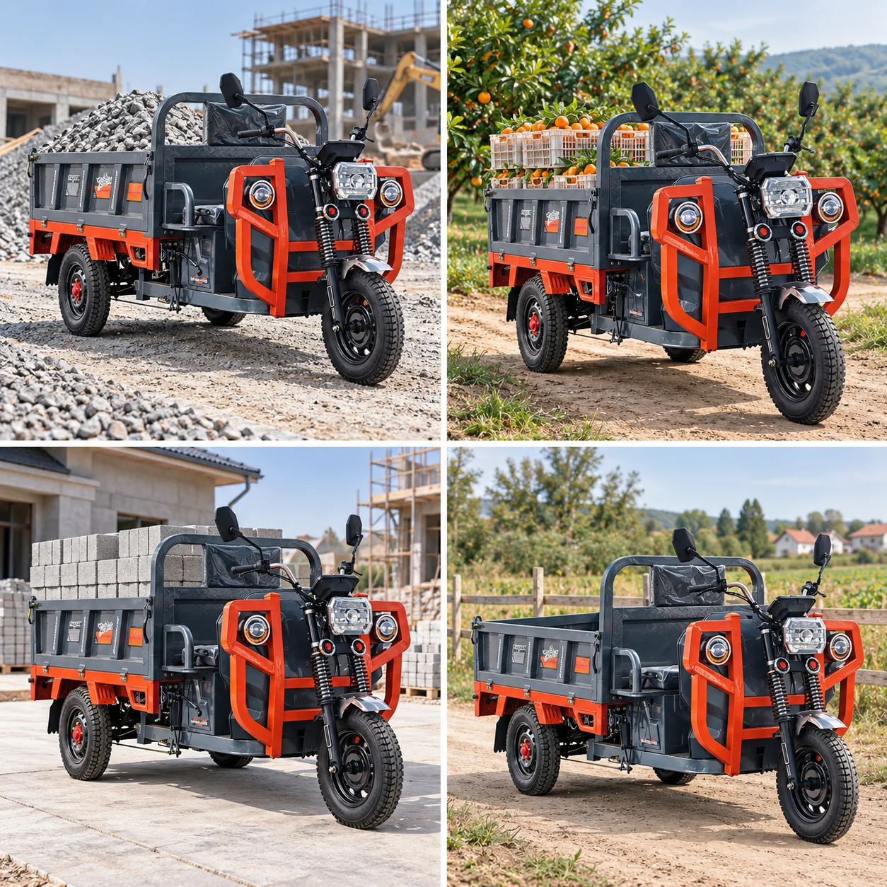 Heavy Duty Electric Cargo Tricycle 600KG Load Hydraulic Self Dumping 1200W Motor 60V58Ah Battery Farm Construction Electric Tric