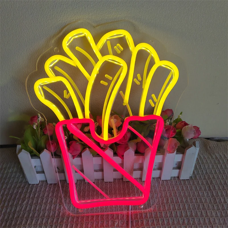 French Fries Coffee Neon Signs for Wall Lemon Tea Neon Light Restaurant Bar Pub Saloon Snack Doorway Signboard Decoration