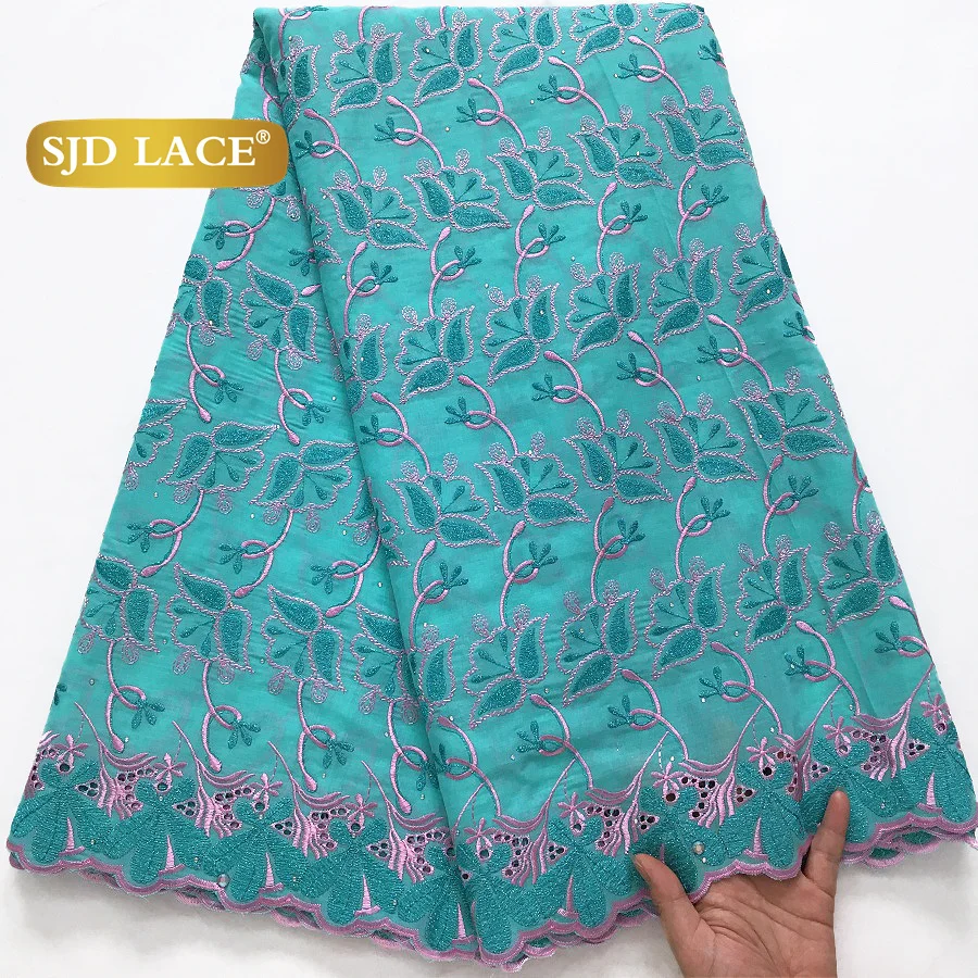 SJD LACE telas de encaje de algodón nigeriano africano 5 yardas 2025 encaje de gasa suizo bordado de alta calidad para vestidos de fiesta de mujer 4370
