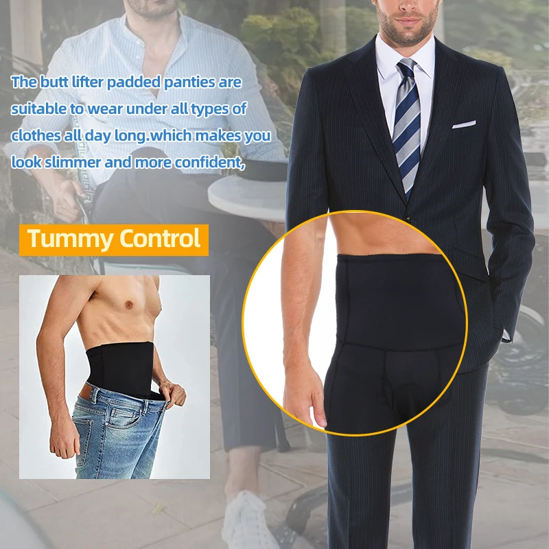 Body Shaper for Men with Tummy Control and Butt Lifter High-Waisted Boxer Briefs with Belly Slimming Shapers with Hips Lift Pads