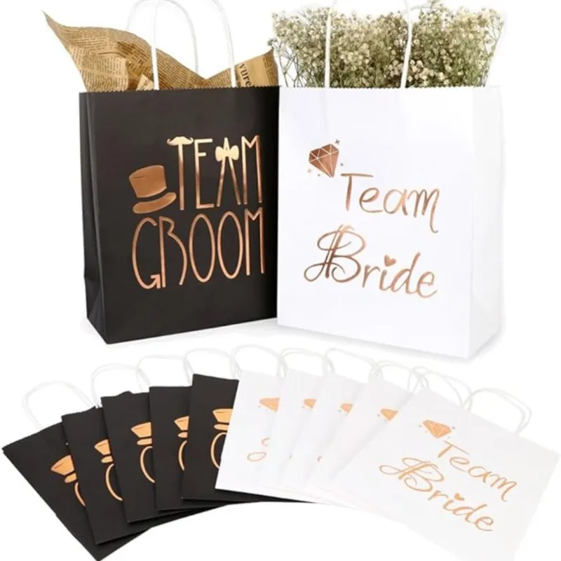 

5pcs Team Bride and Groom Gift Bags with Handle for Wedding Bachelorette Party Bridal Shower Groomsmen Bridesmaid Favor Bags