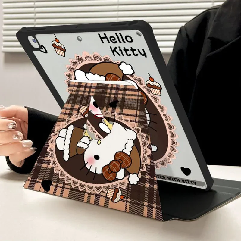 Sanrio Anime Hello Kitty Ipad Case Air 1 2 3 4 MIi Ni 6 Rotate Acrylic Fold with Pen Slot Cartoon Cute Protect Cover Gift Toys