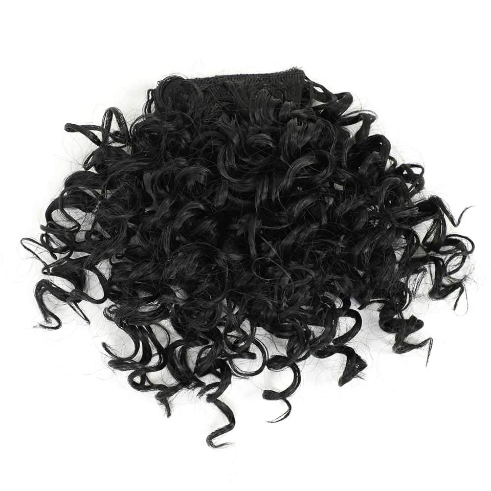 Peluca sintética G&T con flequillo rizado para mujeres afro, flequillo corto kinky rizado con clip (1B, flequillo individual) para uso diario 3