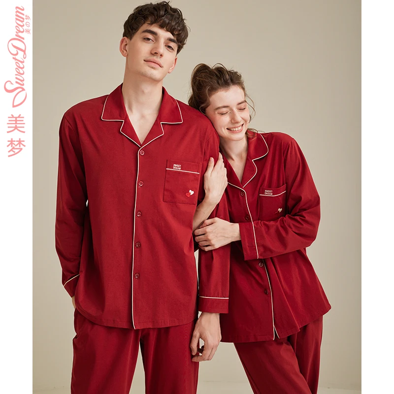 wedding-celebration-red-couples-spwear-set-home-clothes-zodiac-name-couples-sweet-sle-long-sve-cotton-polyester-blend