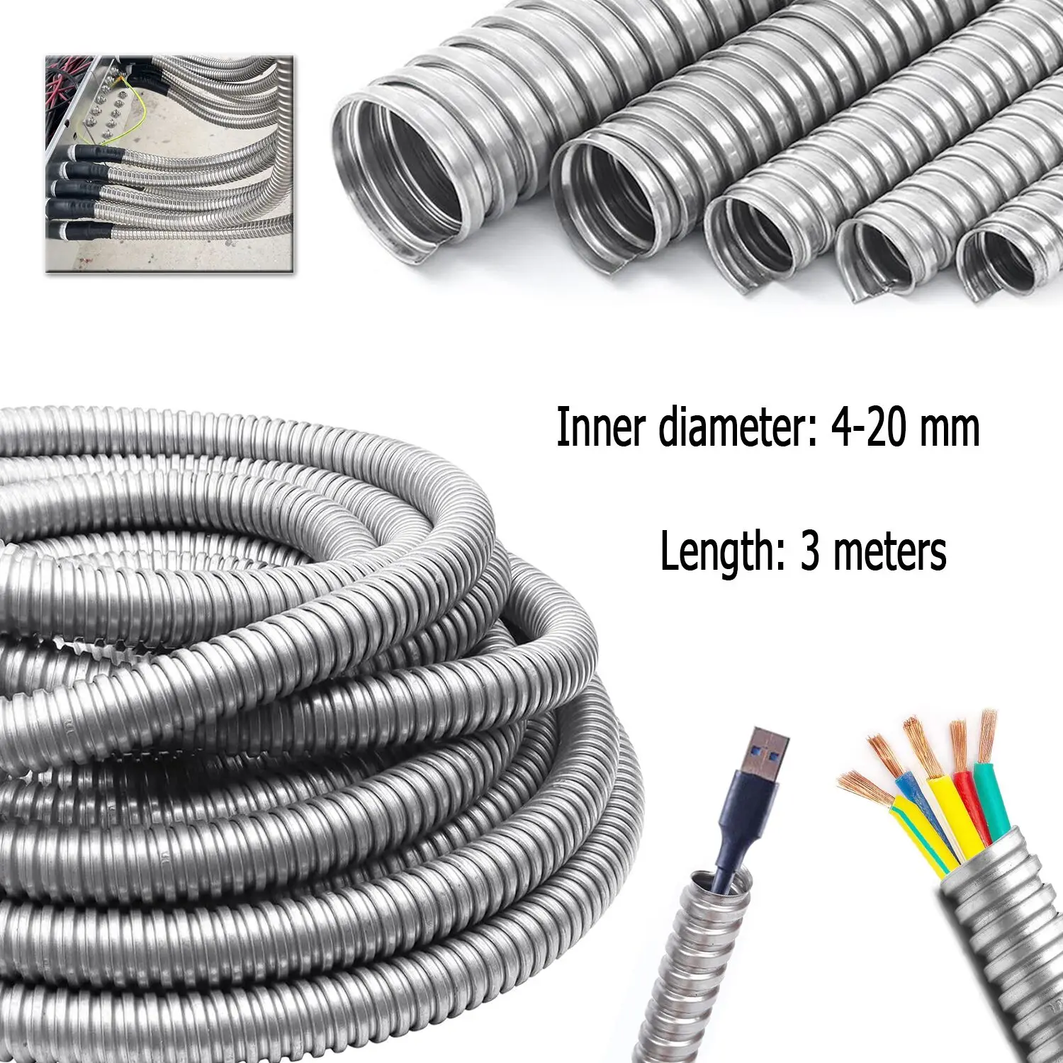 304 Stainles Steel  Corrugated Flexible Conduit Pipe Inner Diameter, Cable Protection Sleeve for Automotive Wiring Machinery