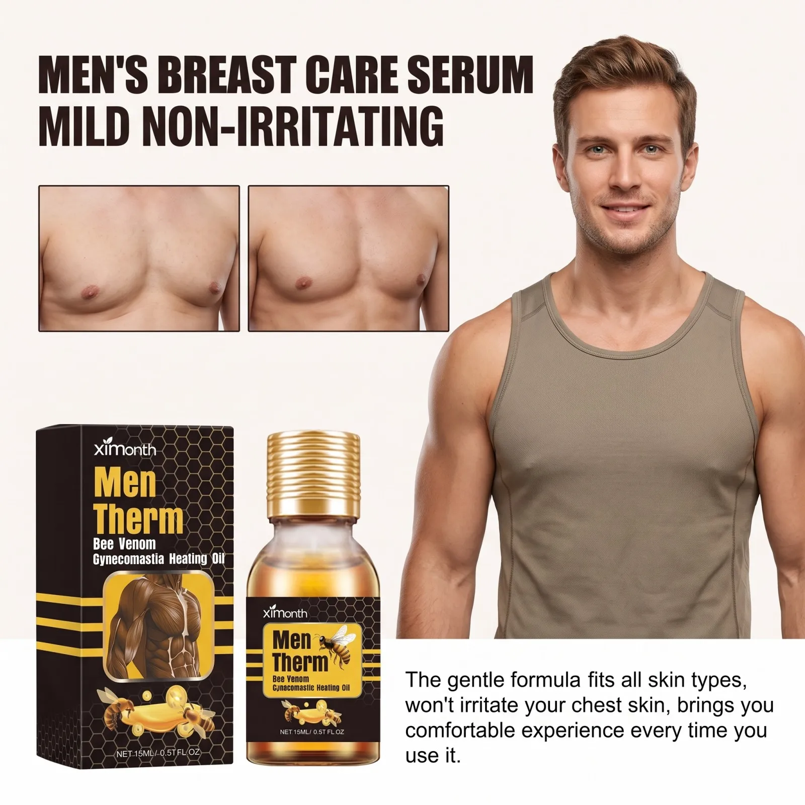 15ml/30ml Men's Chest Shaping Serum Enhances Chest Contour, Firmness and Delicate Soft Smooth Natural Healthy Radiance