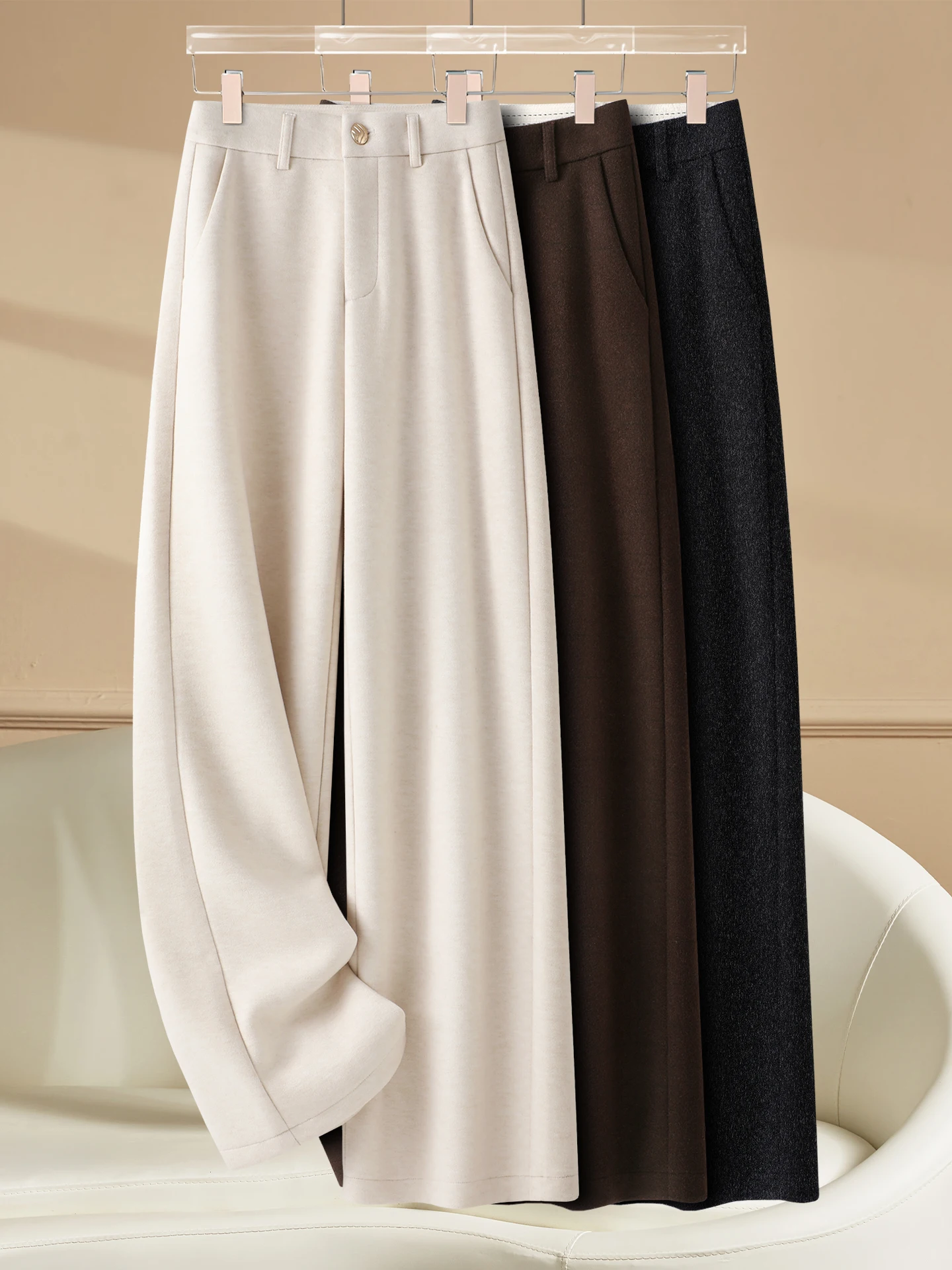 

Acetate Woolen Straight Leg Suit Pants Women's Autumn Winter High Waist Drapey Glutinous Casual Wide Leg Trousers