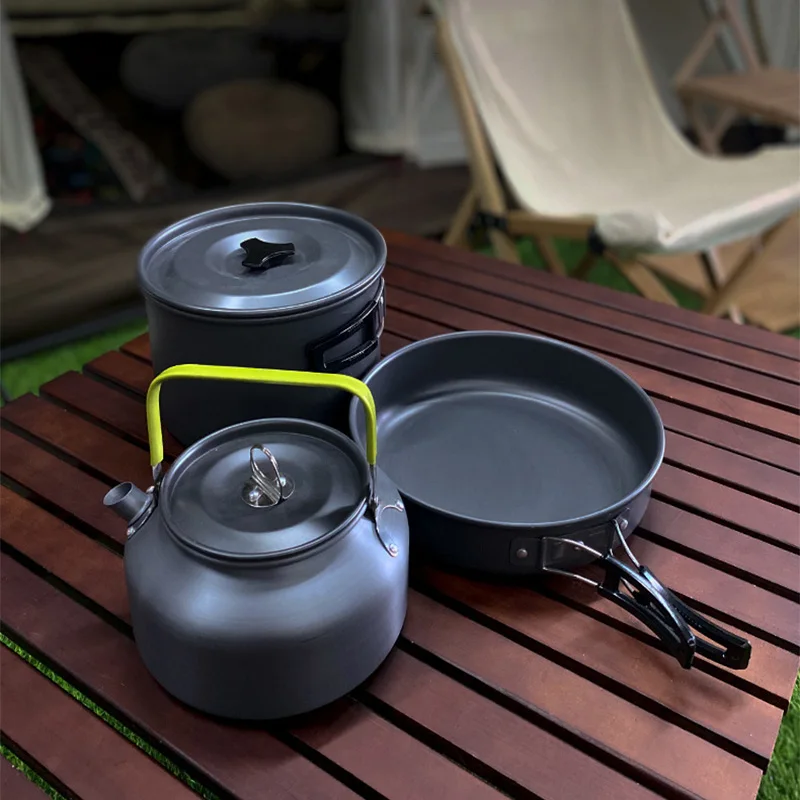 Portable Camping Cookware Pot Kettle Kit Outdoor Travel Hiking Picnic Fire Open Lightweight Cooking Kitchen Pan Utensil Set