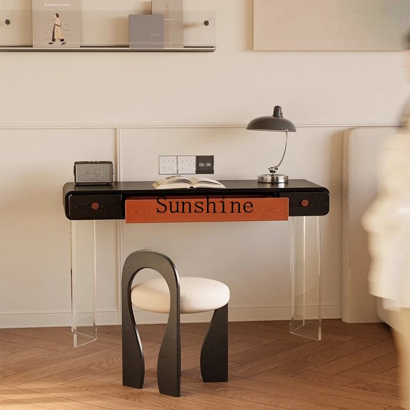 

French retro style all solid wood dresser bedroom minimalist acrylic suspension makeup table