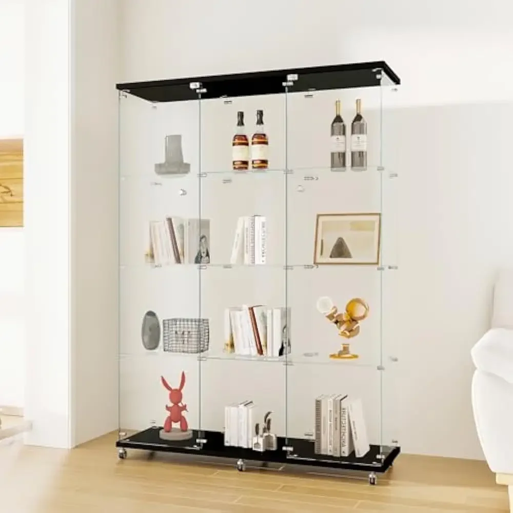 Glazen Kast, 4 Tier Oversized Glazen Vitrinekast, Glazen Vitrinekast, Staande Boekenkast Hoekkast