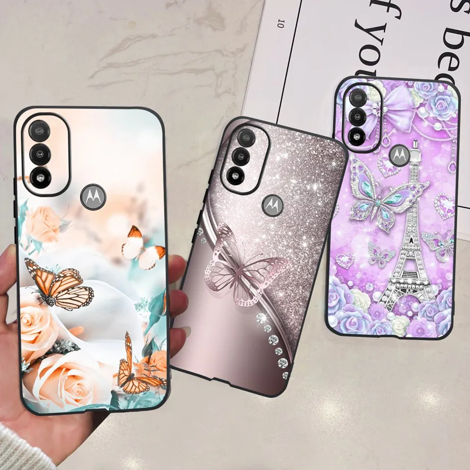 Funda de silicona suave para Motorola Moto E20, carcasa negra de TPU, con pintura colorida de mariposa, Coques para Motorola E20 E 20 de 6,5 pulgadas
