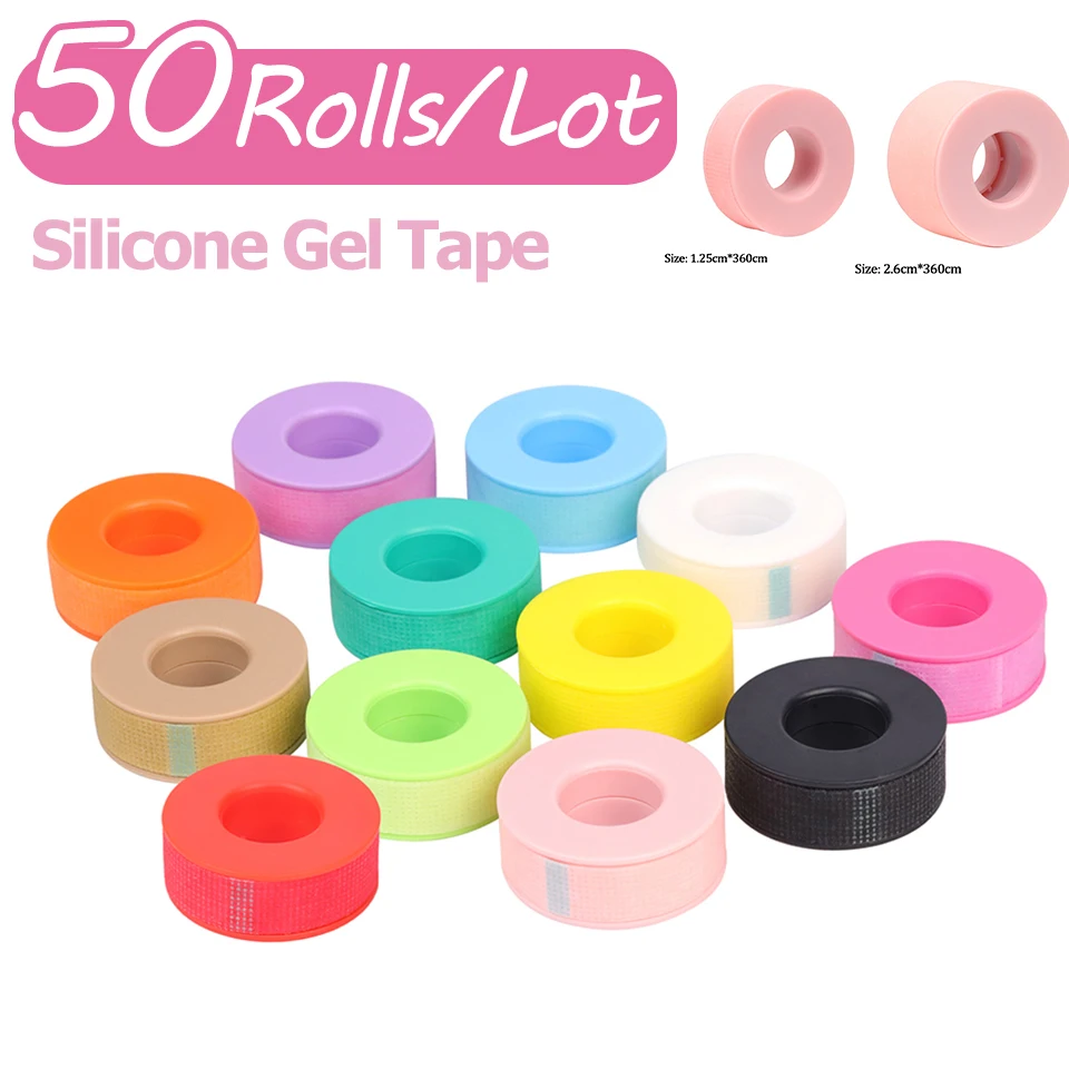 

50 рулонов нетканой силиконовой гелевой ленты: дышащая, гипоаллергенная, микропористая, для наращивания ресниц, цветная, наклейка, инструменты для макияжа