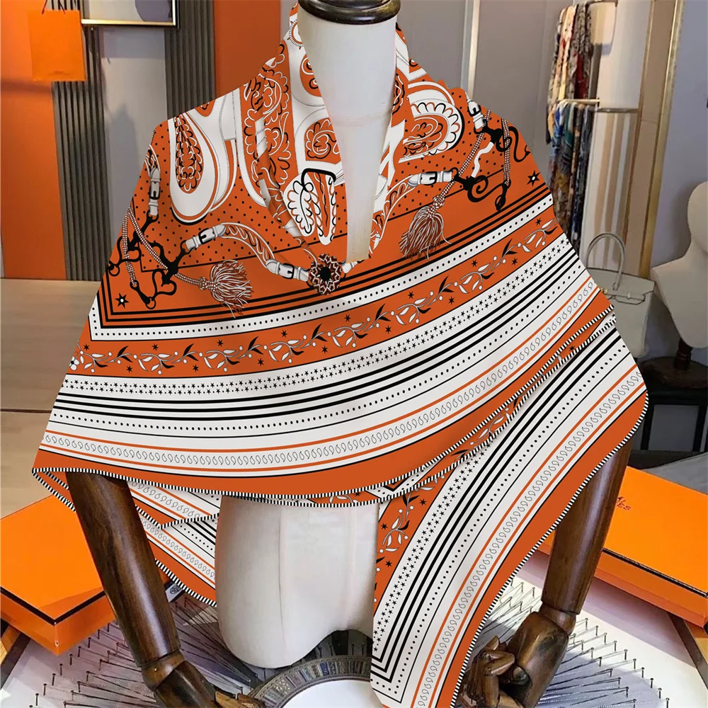 POBING Seiden-Kaschmir-Schal für Damen, manuell gerollte quadratische Schals, große Bandana, luxuriöser Hijab, weibliche Foulards, Poncho, 135 cm – Detail 12