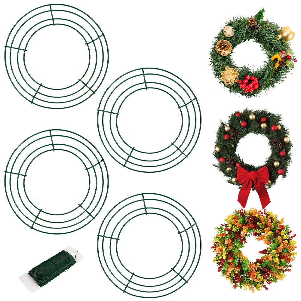 4pcs Round Home Making Supplies DIY Craft Wall Wreath Frame Metal Wire Form Hanging Decor New Year Rings Christmas Party Wedding