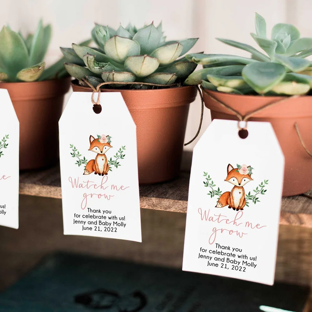 

Custom Woodland Girls Baby Shower Favor Tags, Personalized Juicy Favor Tags, Watch Me Grow Tags, Baby Shower Thank You Tags