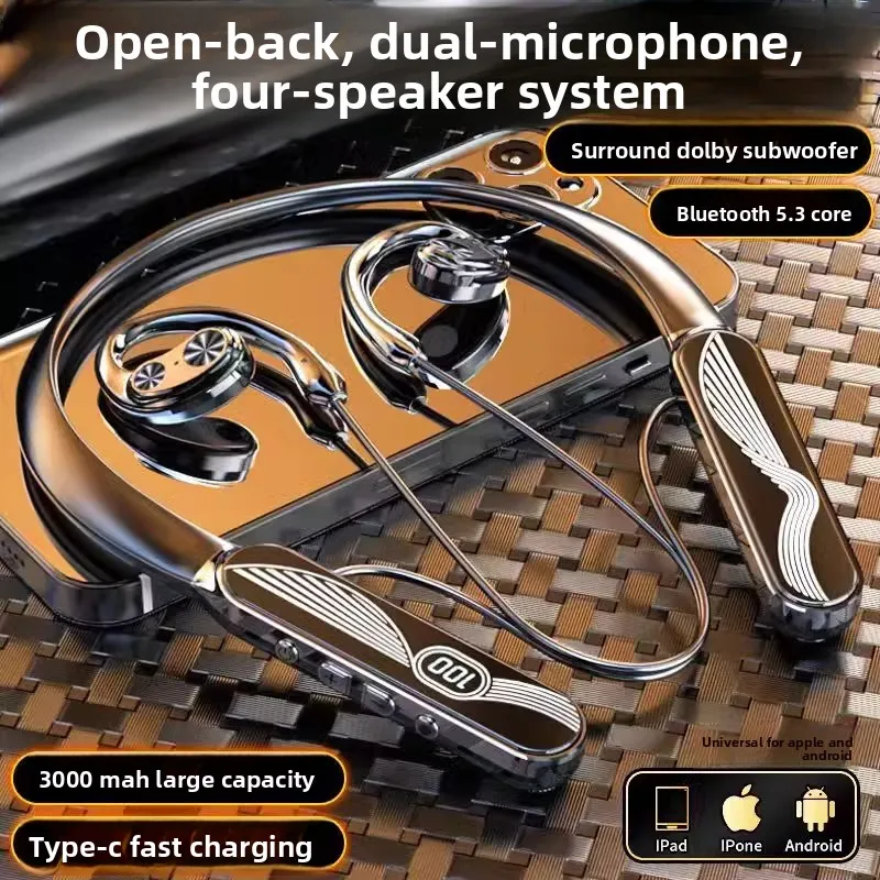 Neck-mounted Bluetooth headset 2025 new model, long battery life, large power, open, ear-mounted running