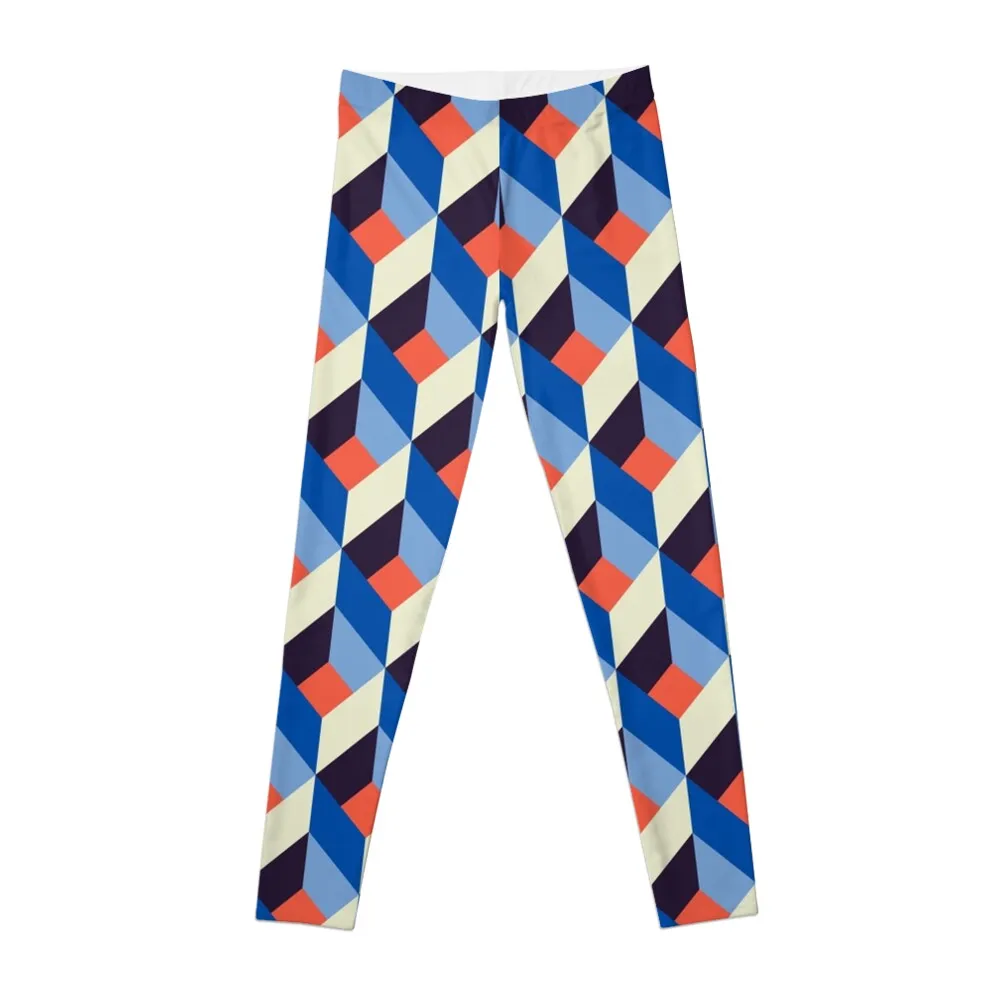 Geometric Pattern: Box: Blue/Orange Leggings Women's sportswear Women's trousers Womens Leggings