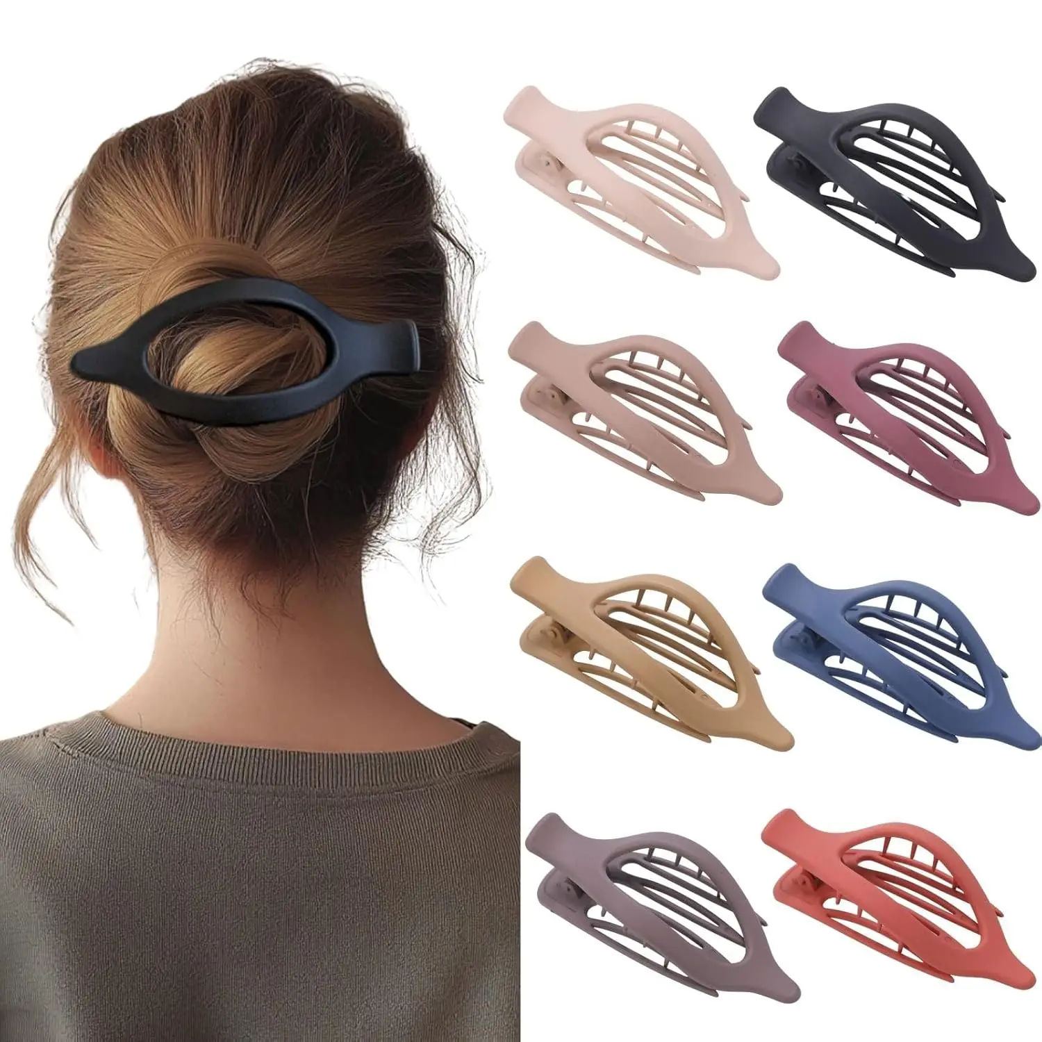 

8 Pack French Flat Hair Clips for Women – Large Matte No-Slip Claw Barrettes for Thick & Thin Hair, Strong Hold Styling Accessor