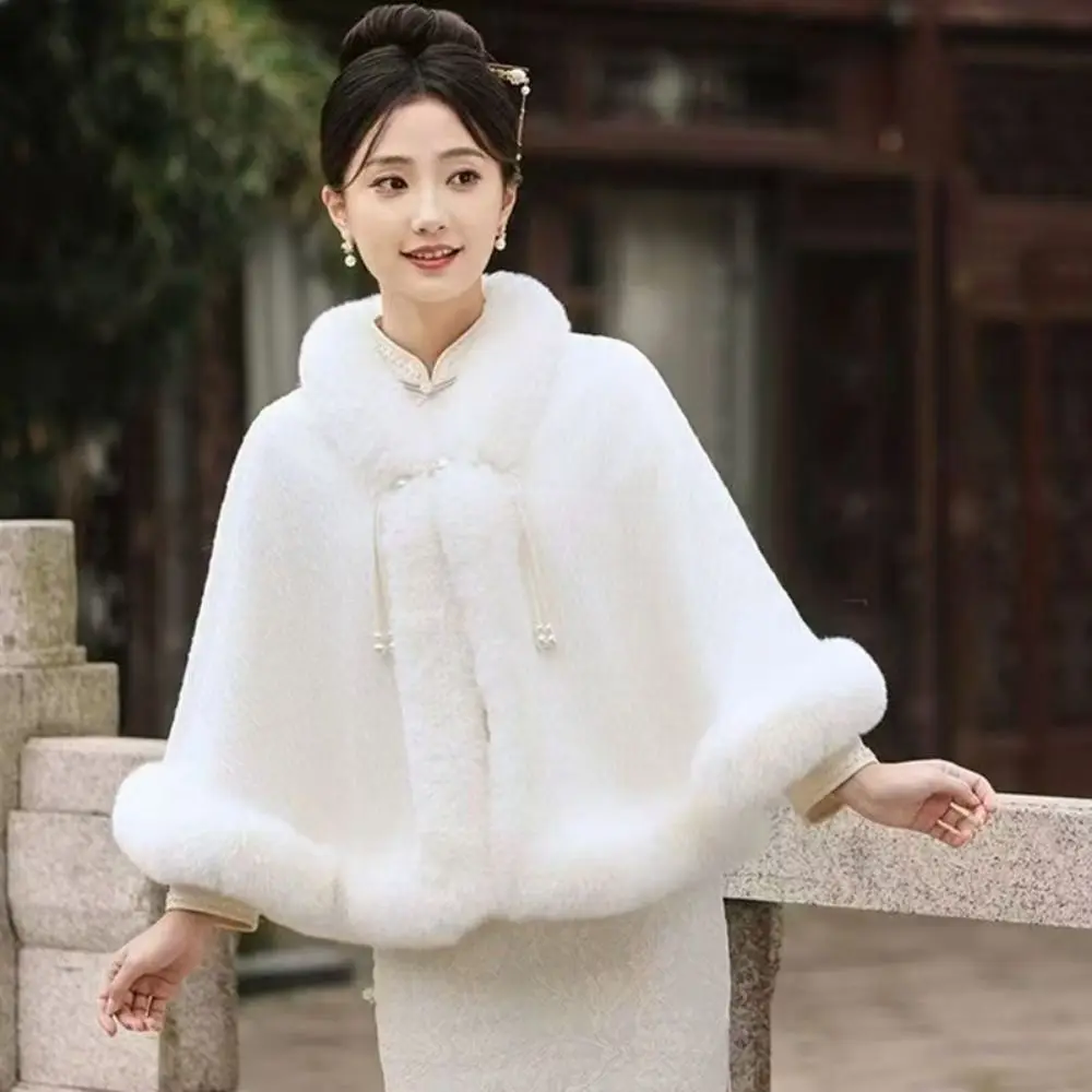 Warm Thicken Plush Chinese Style Cloak Elegant Short Plush Evening Capes Wrap Shawl Winter Warm Cape Autumn Winter