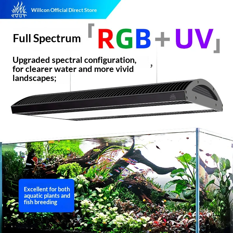 WEEK AQUA A430PRO Full‑Spectrum RGB+UV Aquascape Light for Planted & Native Stream Tanks, Bluetooth APP Dimming and Timer