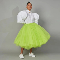 Extra Puffy Tulle Tutu Women Midi Skirt Elastic Waist 7 Layers Tulle Light Green Ladies Skirt Saia Custom Made Any Color Size