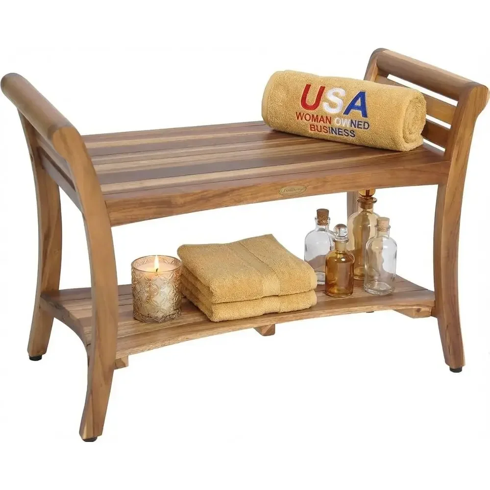 

EcoDecSymmetry 30-дюймовая водонепроницаемая скамья-стул из натурального тикового дерева для душа или ванной комнаты: обеспечивает безопасность, удобное хранение