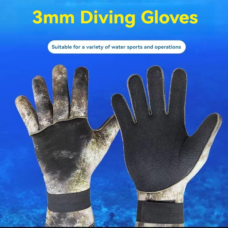 3mm Camouflage Snorkeling Gloves Diving Gloves Thermal Thickened Puncture & Cut Resistant Protective for Adult