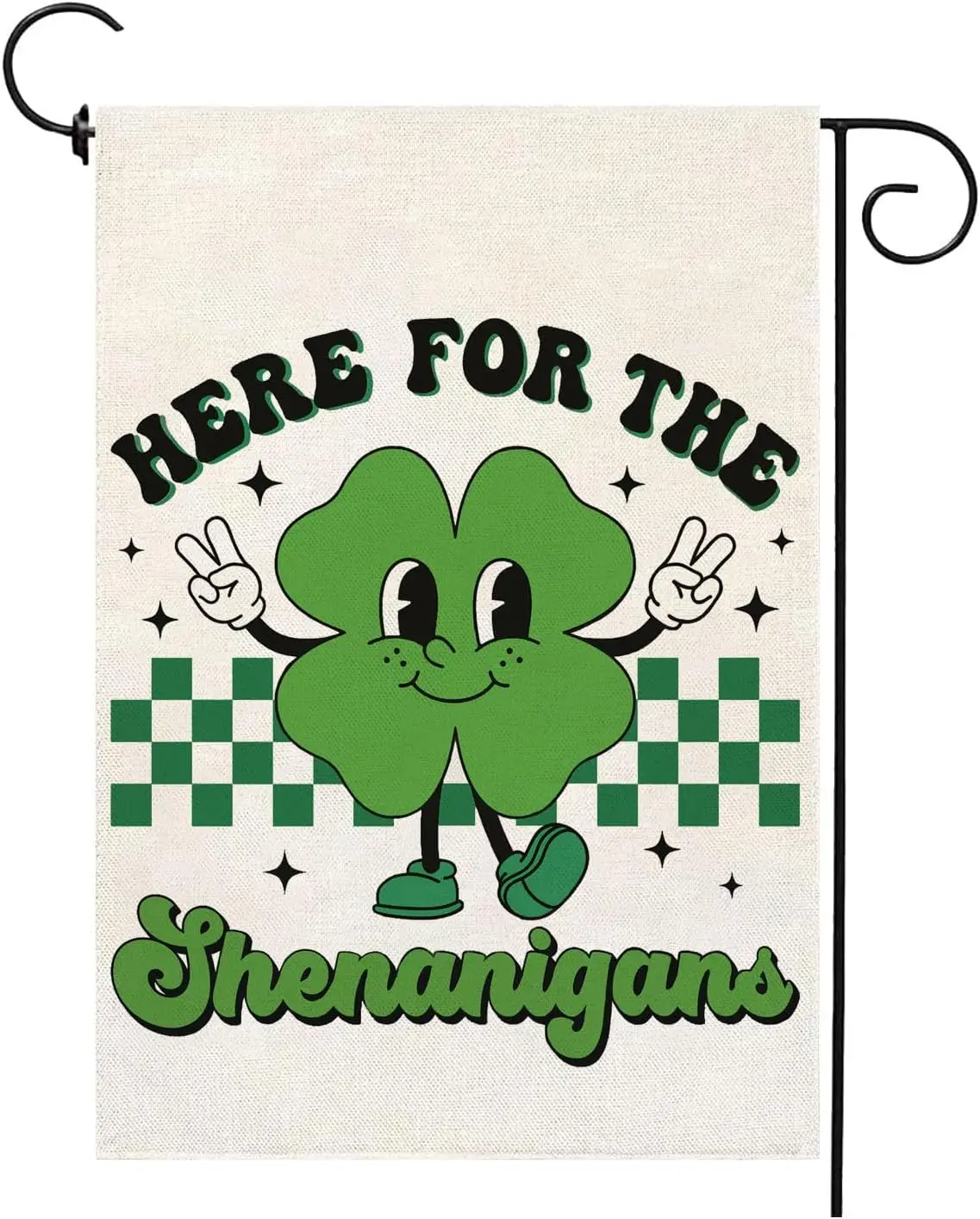 St Patricks Day Garden Flag Here For The Shenanigans Shamrocks Clovers 12 x 18 Inch Double Sided Holiday Outdoor Yard Decor  SSL