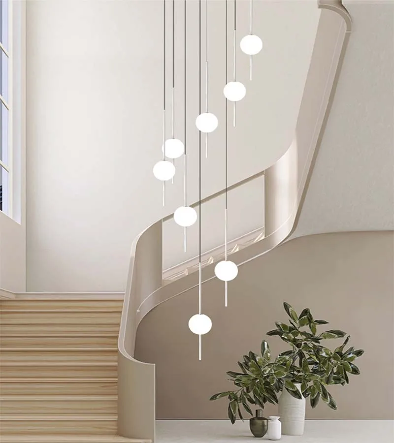 Modern LED staircase pendant light, living room, dining room, villa, high-rise hanging light, bedroom hanging glass ball light