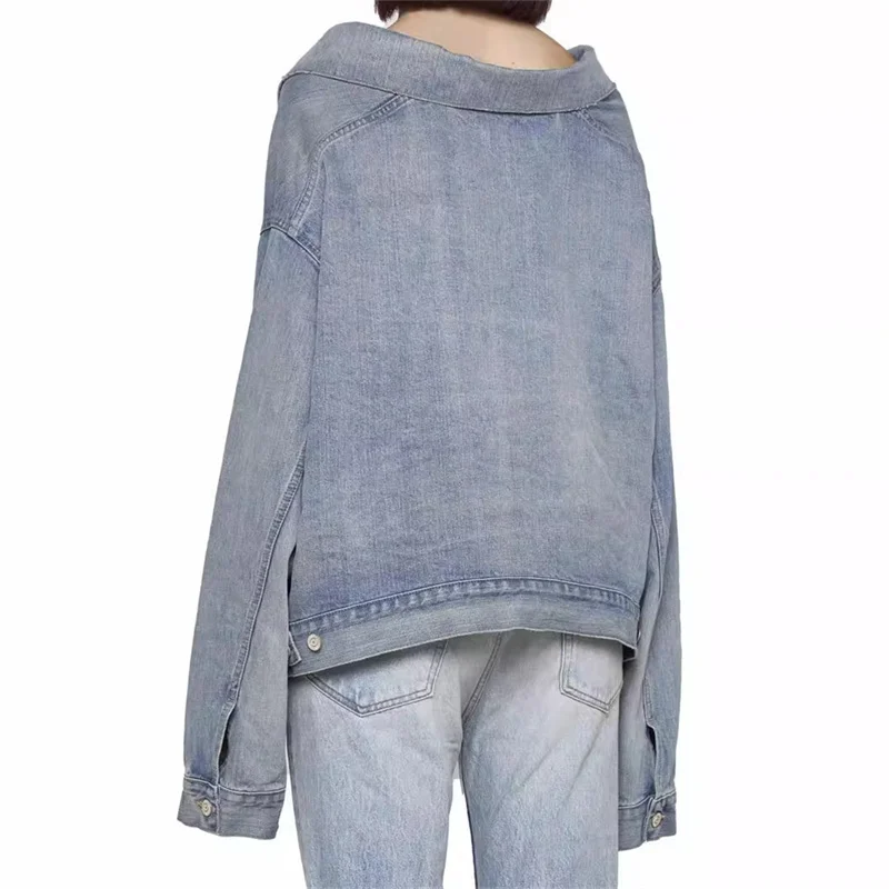 Women\'s denim jacket 2024 autumn new in outerwears Vintage washed pure cotton Denim jacket Couple style loose long sleeved top