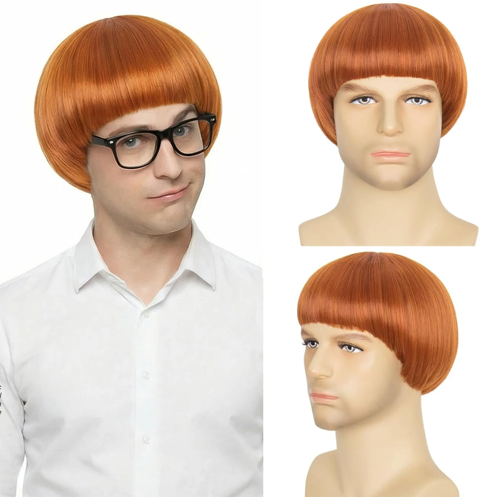 

Синтетический короткий прямой парик-каре цвета имбиря с челкой для мужчин, в стиле 60-х, для косплея и вечеринок на Хэллоуин