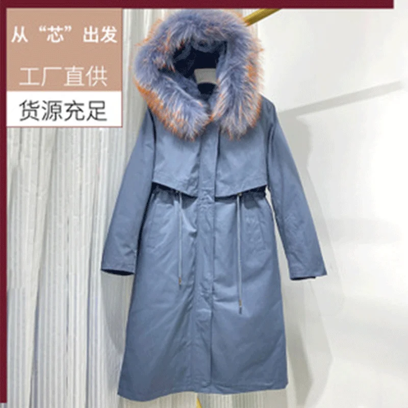 

hooded Winter new big female hair collar down jacket long rex rabbit hair detachable large size 90% white eiderdown coat