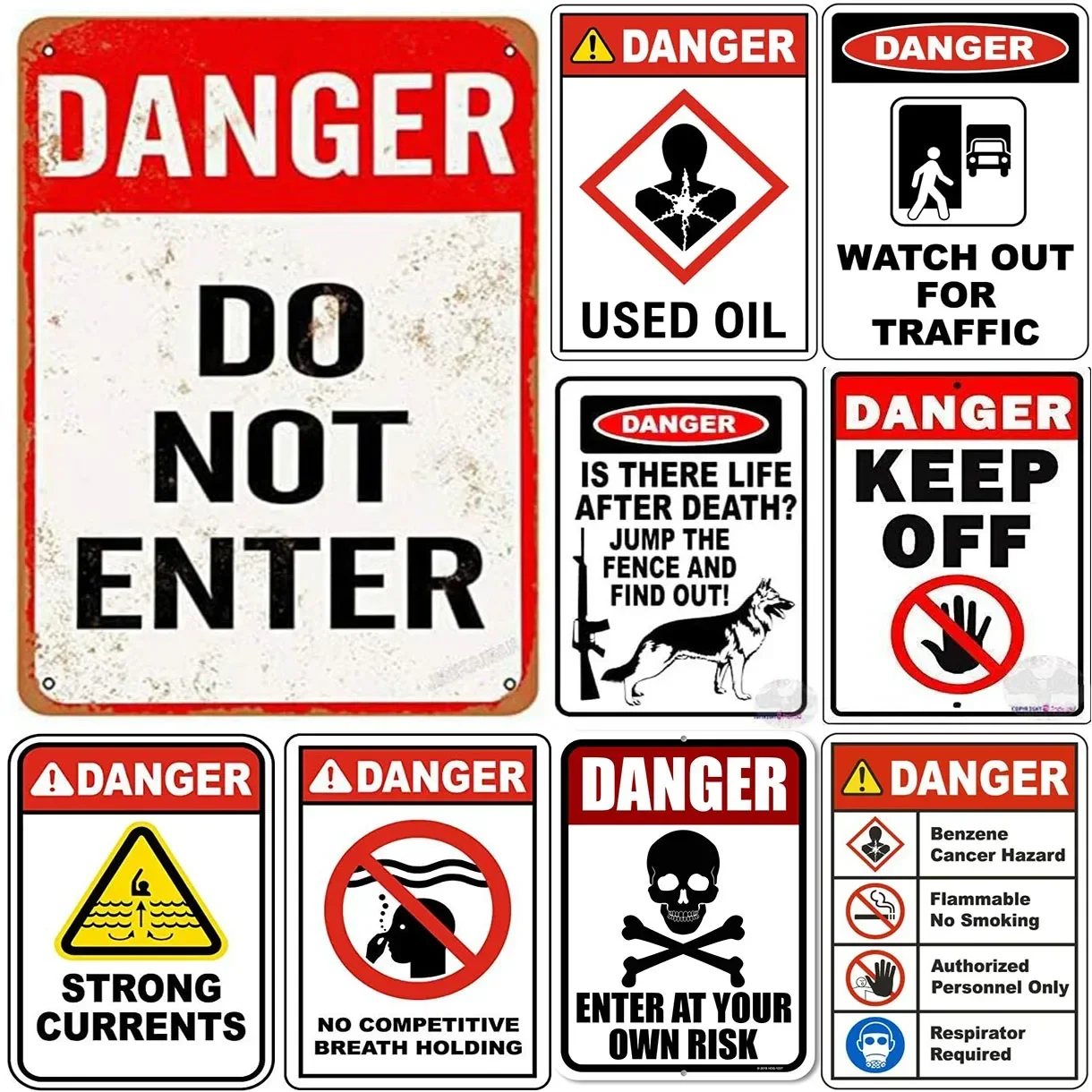 1pc Danger Warning Metal Sign Don't Enter Plaque Vintage Painting Decoration for Garage Garden Cafe Club Bar 8×12 Inch