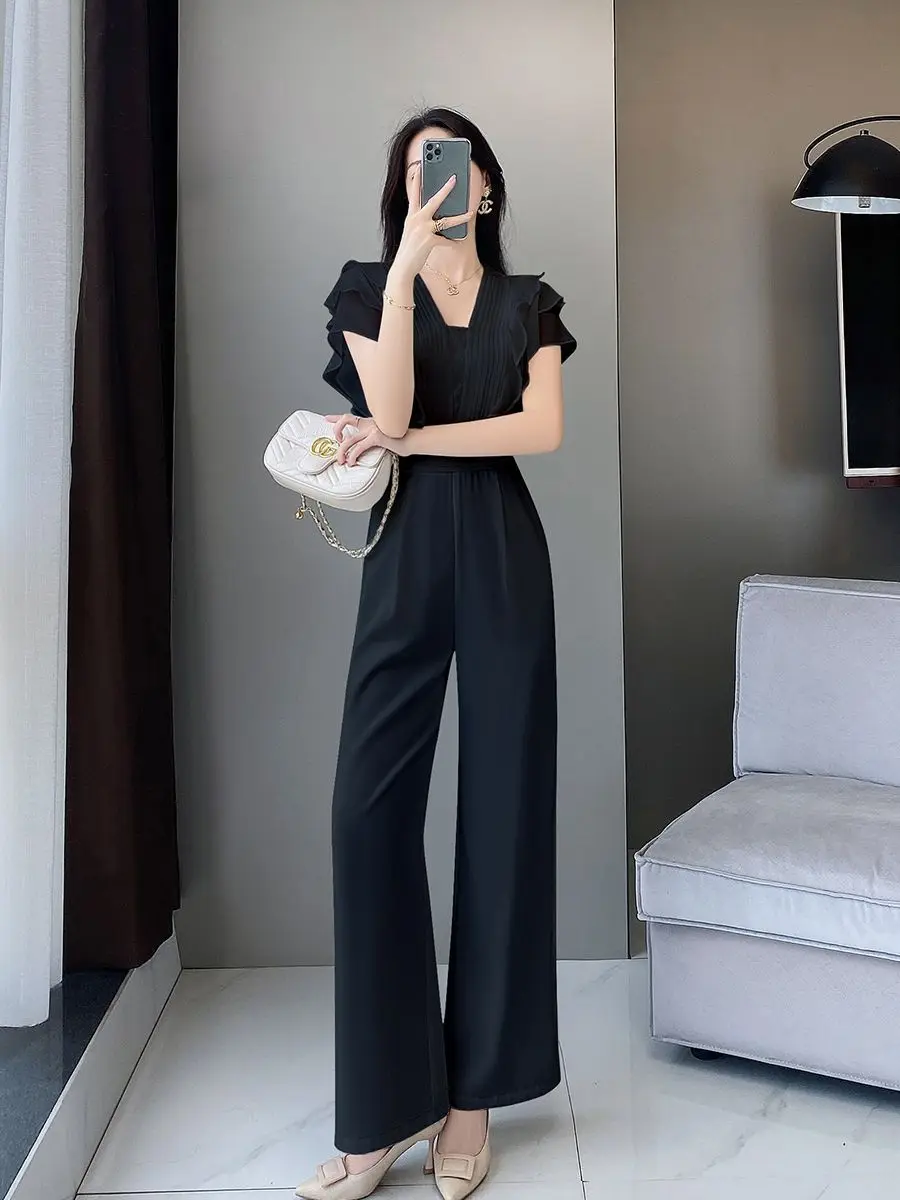 2024 Spring/Summer New High Waist Fashion Celebrity High Grade Feeling Draping and Slimming One Piece Wide Leg Pants for Women