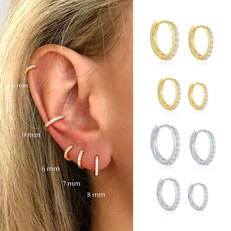 1Set Stainless Steel Minimal Hoop Earrings Circle Round Huggies for Women Punk Gold Silver Color Ear Ring Bone Stud Jewelry Gift