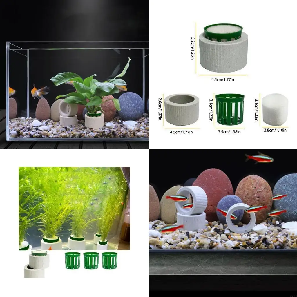 37ME Ceramic Aquarium Plant Rings For Decoration with Basket and Cotton Fillers