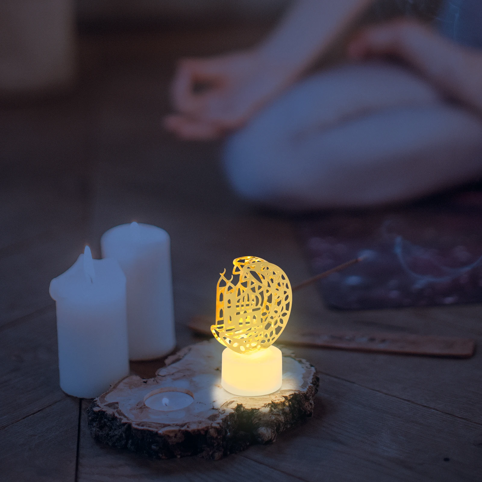 

Eid Decorative LED Lamp Iron Plastic Desktop Party Light Warm LED Hollow Out Muslim Elements Festival Adornment