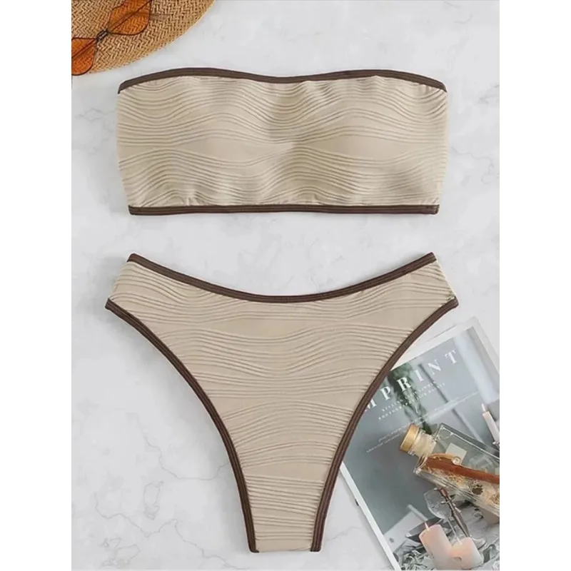 Contrast bindende bandeau bikini's 2024 vrouwen sexy string badpak push-up badmode vrouwelijk badpak zwemmen zomer strandkleding