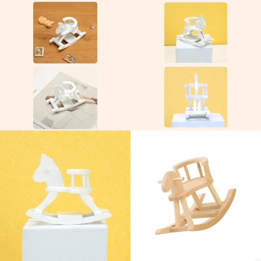 

Miniature Wooden Rocking Horse Chair For 1/12 Doll House Children Room Decors Natural Texture And Safe Rounded Edges