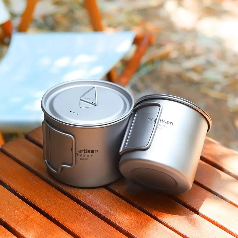 في الهواء الطلق التيتانيوم النقي القدح التخييم المحمولة فنجان شاي القهوة أكواب قابلة للطي