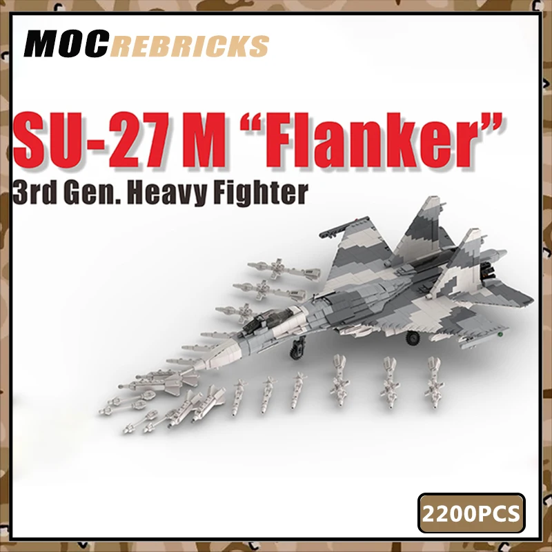 

WW II Military Soviet Union SU-27M Flanker Fighter MOC Building Block Aircraft Load Weapons Missile Bricks Toys Christmas Gifts