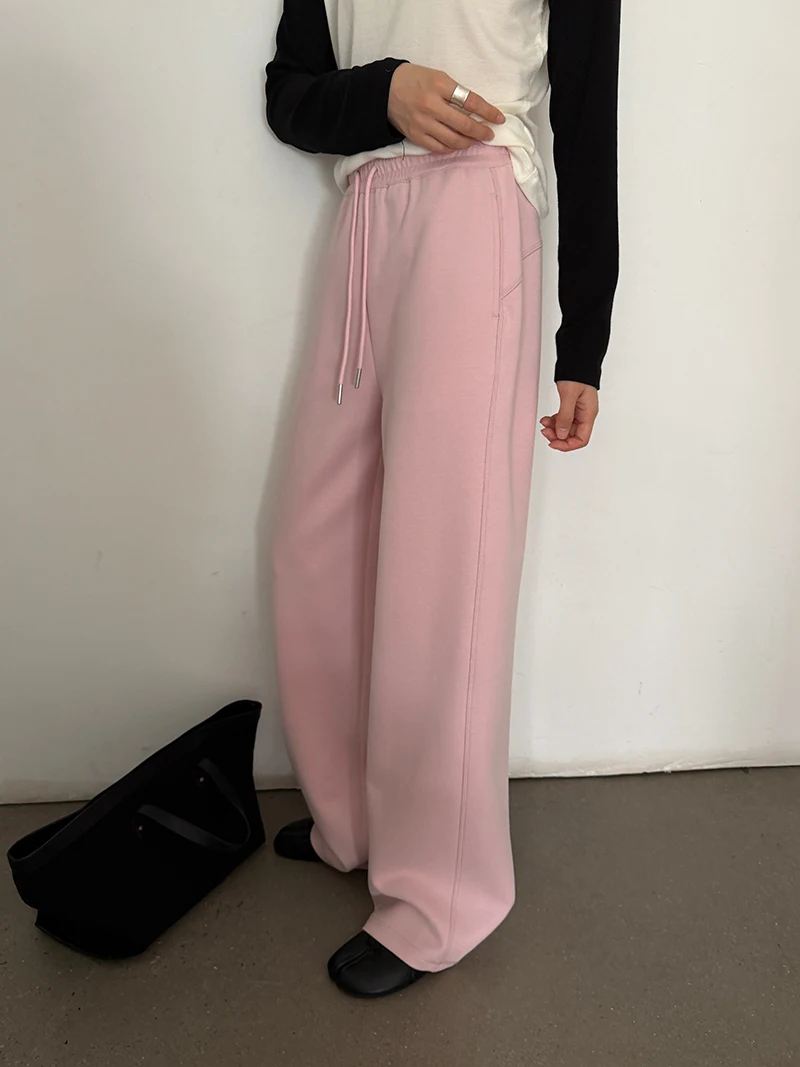 Autumn women's casual solid color high waisted loose straight leg pants