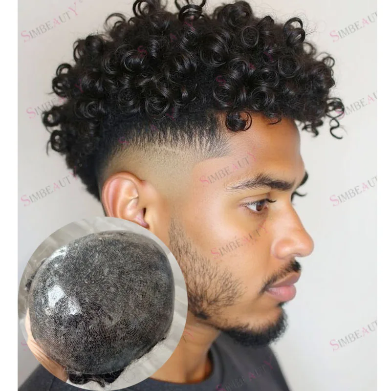 

Суперпрочный мужской парик из натуральных волос с полиуретановой основой, 15 мм, кудрявый афро-стиль, для мужчин, цвета 1B20, 1B40, 1B65, с серыми прядями, естественная линия роста волос
