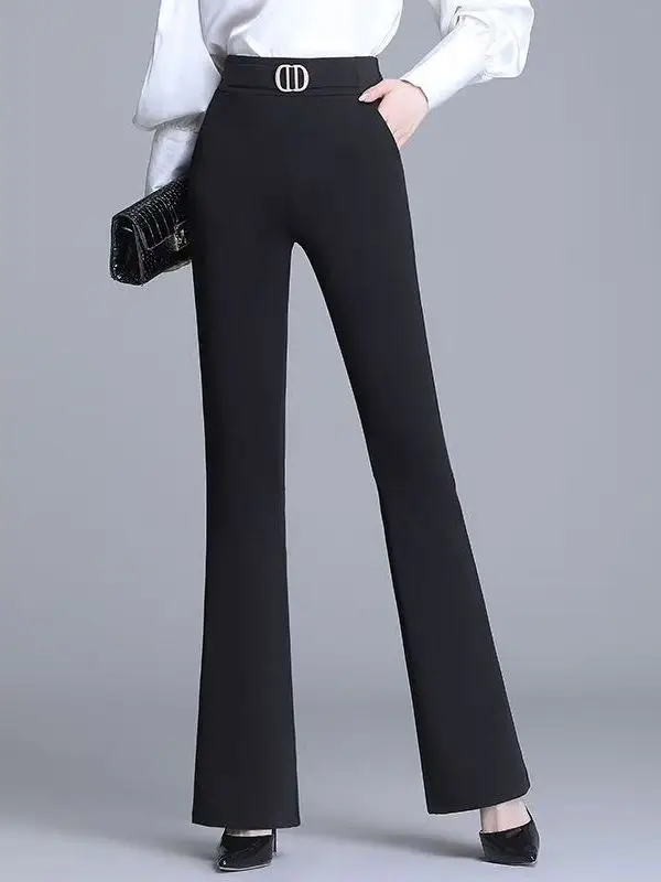 حجم كبير المرأة مرونة بنطال ذو قصة أرجل واسعة متوهج عادية ثنى عالية الخصر بنطلون طويل تأثير التخسيس مكتب تخفيف Sle #4