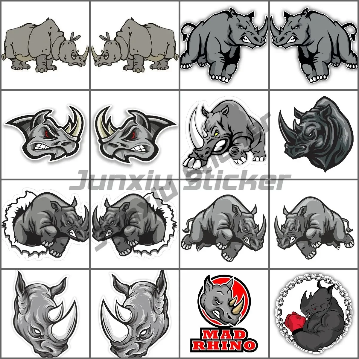 

Angry Rhino Creative Car Sticker Left and Right Car Shaped Cartoon Animal Vinyl Self-adhesive Waterproof DIY Self Adhesive Decal