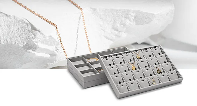 Oirlv Graues Schmucktablett für Ringe, Ohrringe, Armbänder, Halsketten, Ausstellungstablett, stapelbare Schublade, Schmuck-Organizer-Tablett für die Tischplatte – Detail 15